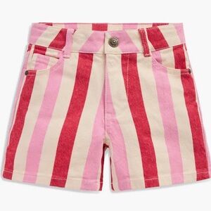 Mini Boden Stripe Denim Shorts Heart Pockets size 7-8